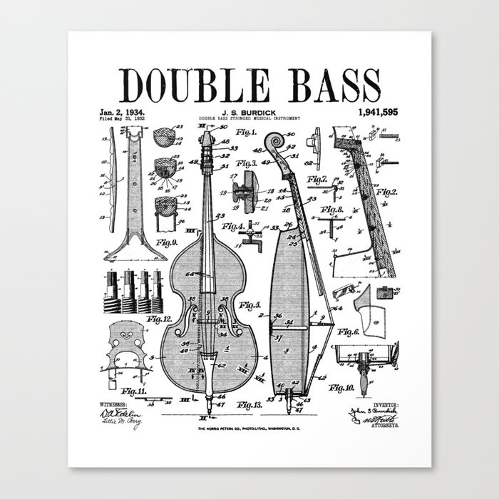Double Bass Player Bassist Musical Instrument Vintage Patent Canvas Print