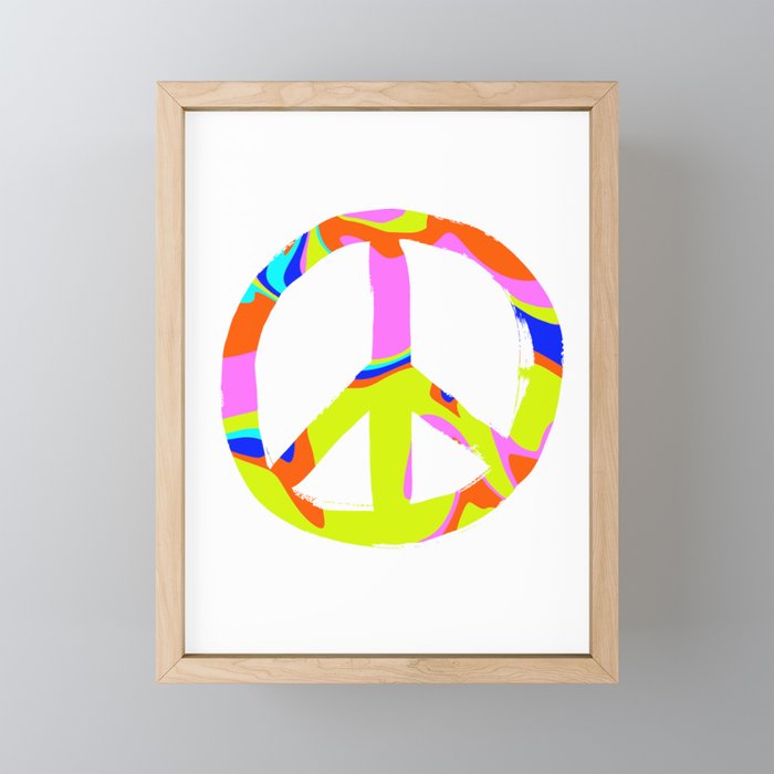 Psychedelic Funky Peace Symbol Framed Mini Art Print