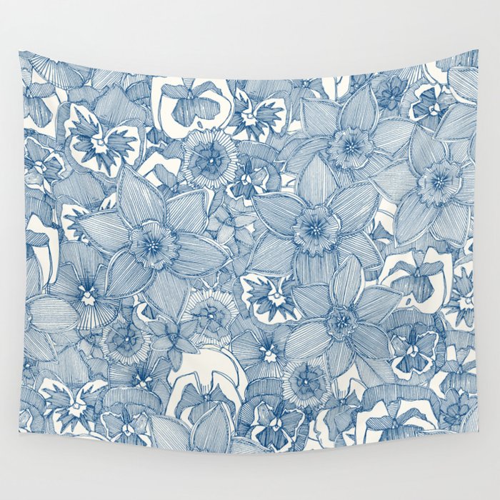 springtime flowers classic blue Wall Tapestry