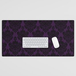 Black Damask Pattern 2- Aubergine Purple Desk Mat