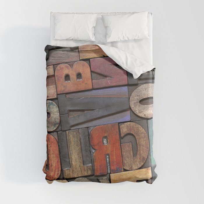 antique letterpress ing blocks with color ink patina, random collection of different size and style Duvet Cover