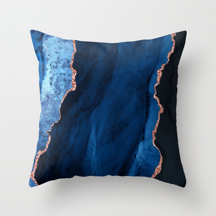 Sapphire Blue and Elegant Aqua Rose Gold Agate Throw Pillow