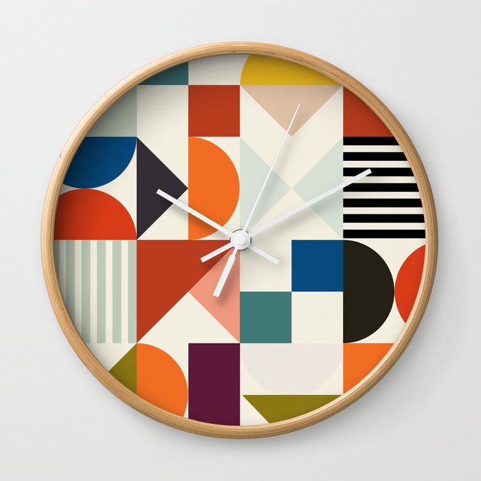 mid century retro shapes geometric Wall Clock