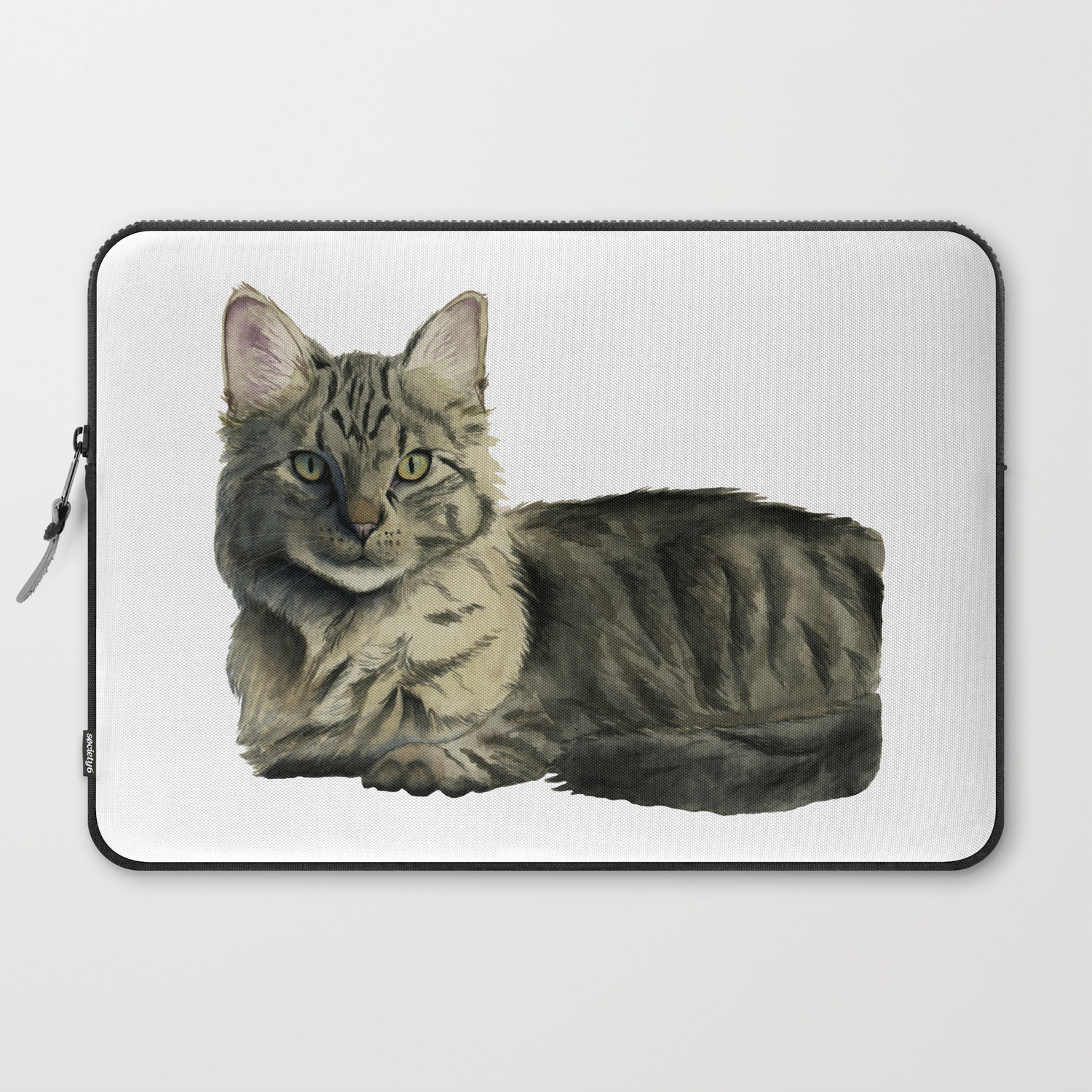 Domestic Medium Hair Cat Watercolor Painting Laptop Sleeve By