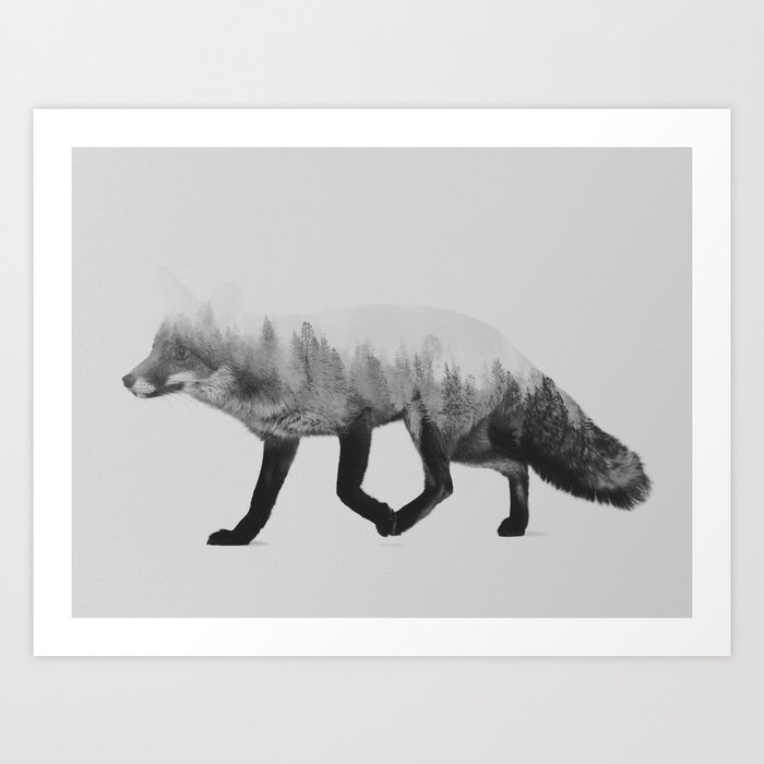 The Fox (black & white version) Art Print