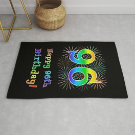 [ Thumbnail: 96th Birthday - Fun Rainbow Spectrum Gradient Pattern Text, Bursting Fireworks Inspired Background Rug ]