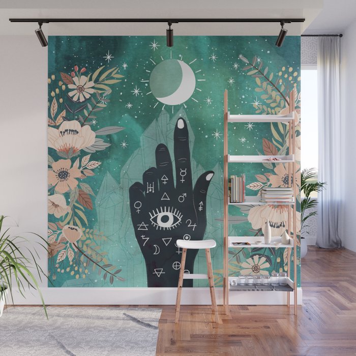 Alchemy hand and moon Wall Mural