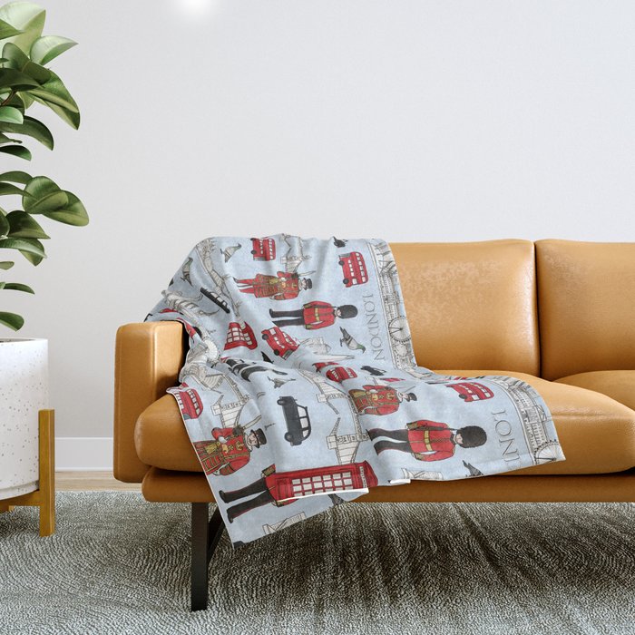 London Skyline and Icons Throw Blanket