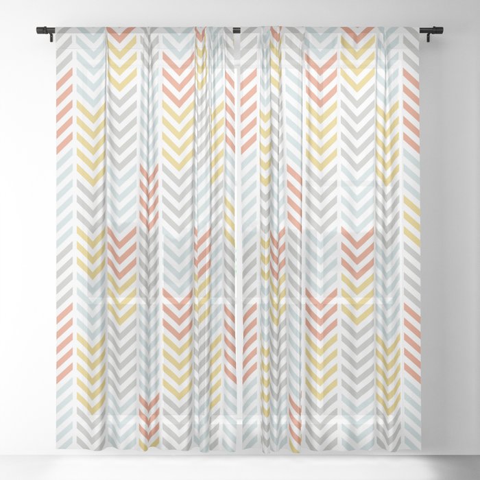 SouthWestern Chevron Arrow Line Art Stripes in Muted Colors Blue Orange Yellow and Gray Sheer Curtain