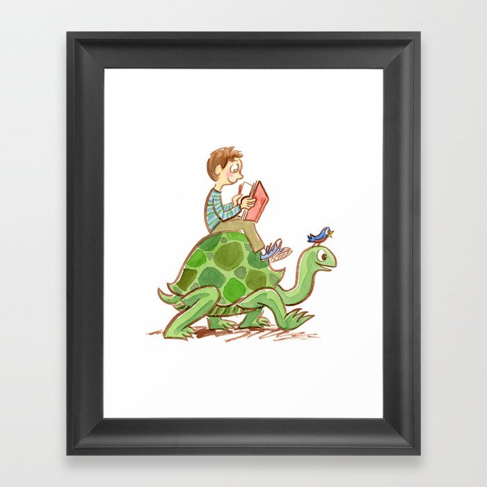 The Tortoise-Riding Reader Framed Art Print