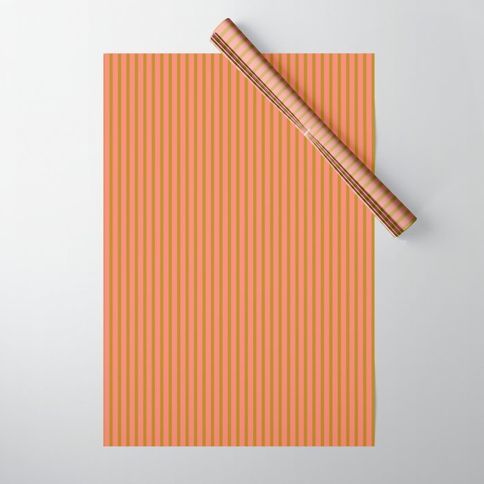 Dark Goldenrod & Salmon Colored Lined Pattern Wrapping Paper