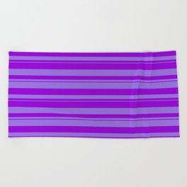 [ Thumbnail: Purple & Dark Violet Colored Stripes/Lines Pattern Beach Towel ]