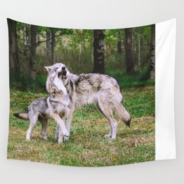 Wolves Play Wall Tapestry