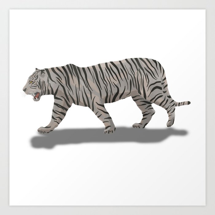digital painting of a white tiger walking and roaring Art Print