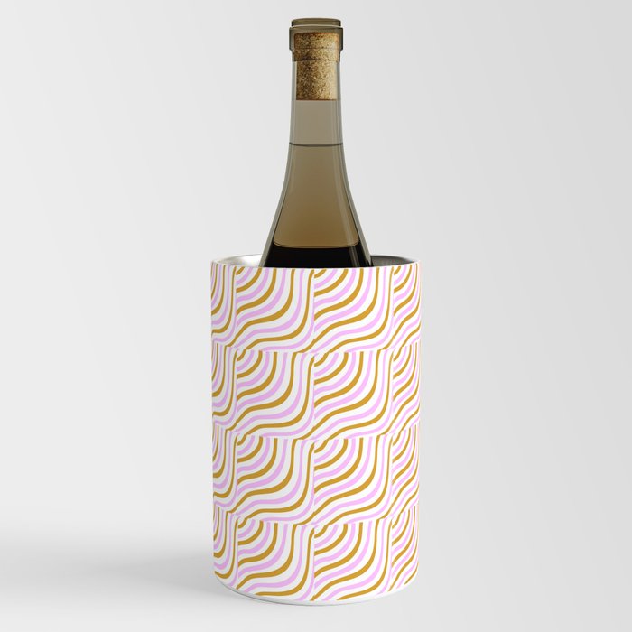 Pastel Pink and Gold Stripes Shells Wine Chiller