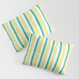 [ Thumbnail: Light Sea Green, White, and Tan Colored Stripes/Lines Pattern Pillow Sham ]
