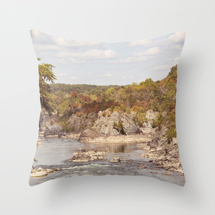 Early Autumn in Great Falls x National Park Print Throw Pillow