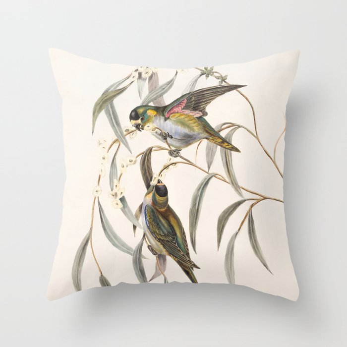 Historical Vintage Birds Perching Throw Pillow