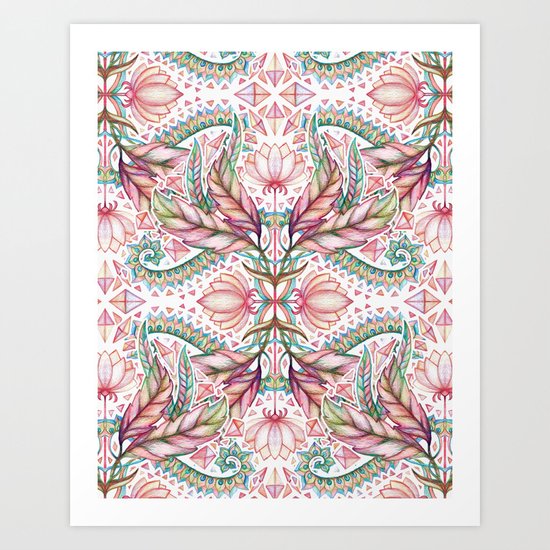 Lily, Leaf & Triangle Pattern – multi-color version Art Print