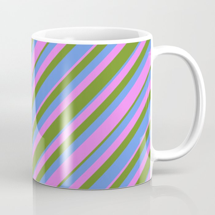 Green, Cornflower Blue & Violet Colored Striped Pattern Coffee Mug