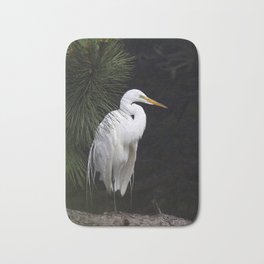 Great White Egret Bath Mat | Tree, Orange, Nature, Bird, Chincoteague, Pineneedles, Black, Yellow, Wings, Refuge 