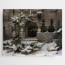Courtyard of the Monastery Under the Snow - Carl Friedrich Lessing  Jigsaw Puzzle