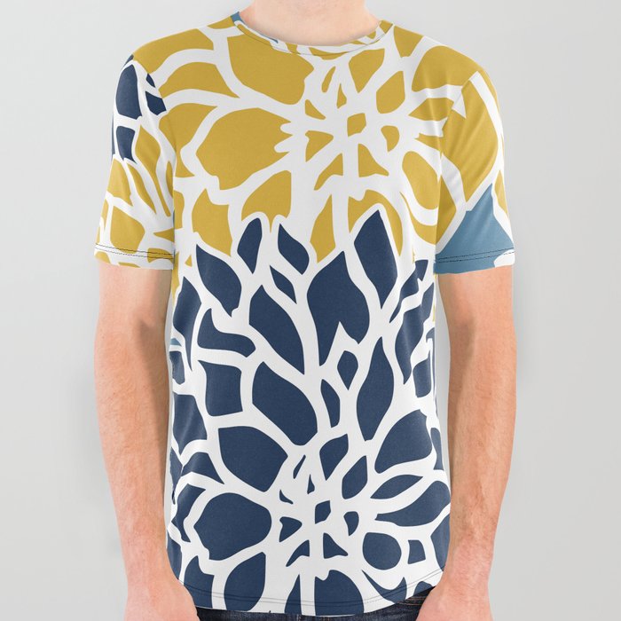 Flower Blooms, Yellow and Blue All Over Graphic Tee
