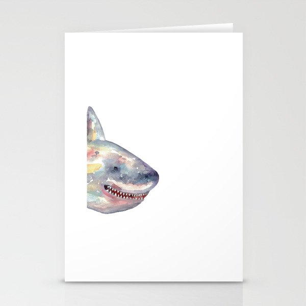 Funny Shark peeking watercolor Stationery Cards