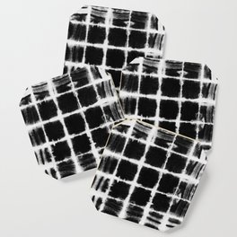 Black and white squares with white lines grunge pattern Coaster