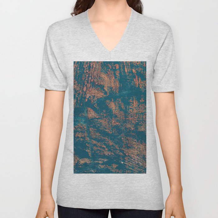 rust copper and blue V Neck T Shirt