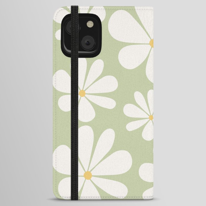 Retro Daisy Pattern - Pastel Green Bold Floral iPhone Wallet Case