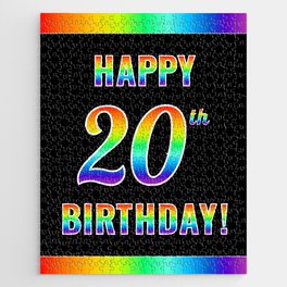 [ Thumbnail: Fun, Colorful, Rainbow Spectrum “HAPPY 20th BIRTHDAY!” Jigsaw Puzzle ]