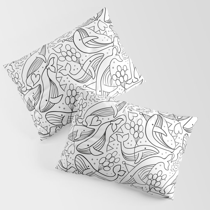 Humpback Whales Black And White Pattern Pillow Sham