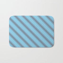 [ Thumbnail: Sky Blue and Light Slate Gray Colored Stripes Pattern Bath Mat ]