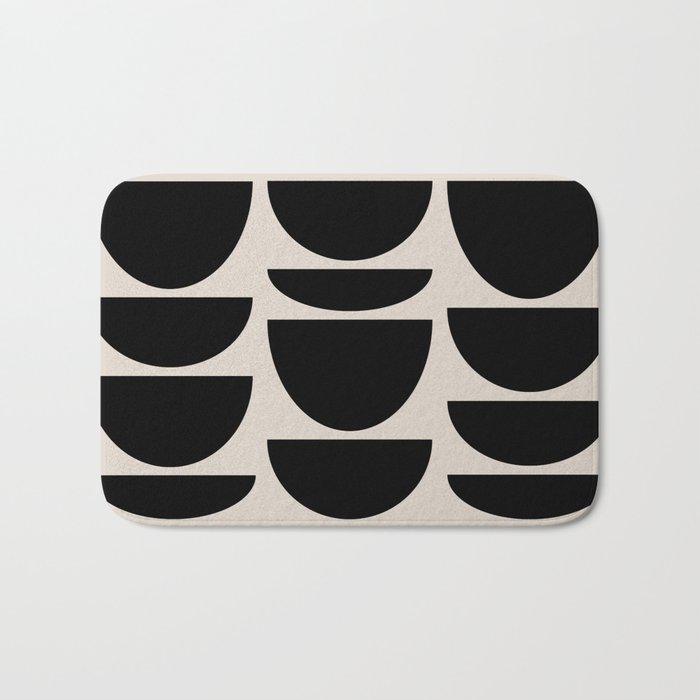 Retro Mid Century Modern Geometric Abstract Pattern 723 Scandi Black and Linen White Bath Mat