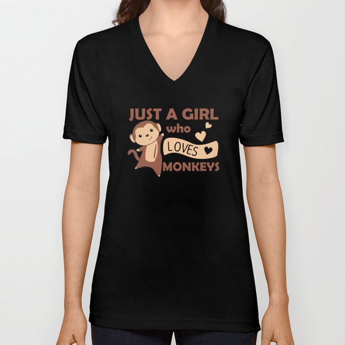 Just A Girl who loves Monkeys - Sweet Monkey V Neck T Shirt