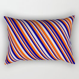 [ Thumbnail: Blue, Light Gray & Red Colored Lined Pattern Rectangular Pillow ]