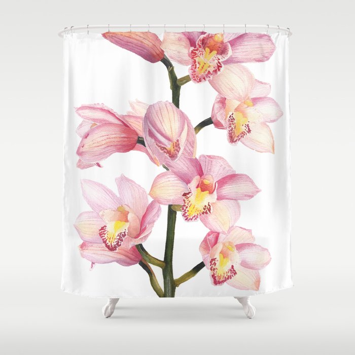 The Orchid, A Realistic Botanical Watercolor Painting Shower Curtain