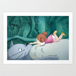 Mei on Totoro’s Fluffy Tummy Art Print