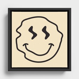 Wonky Smiley Face - Black and Cream Framed Canvas