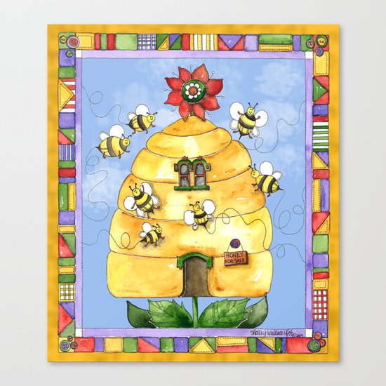 Busy Bees with Border Canvas Print