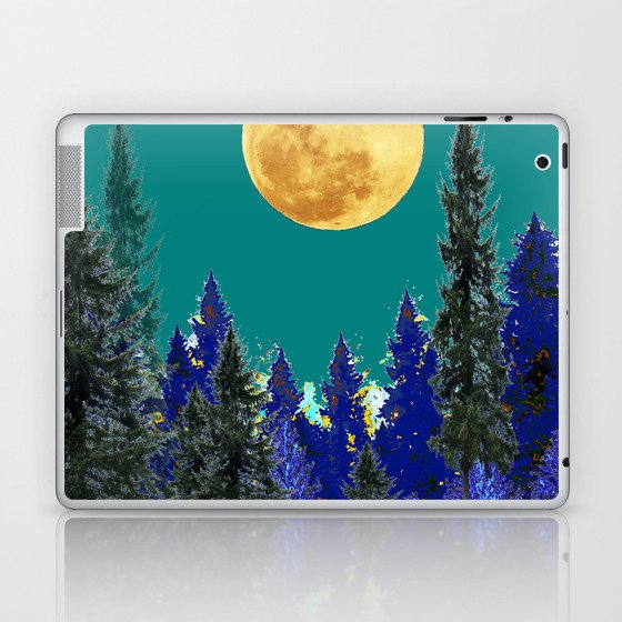 BLUE FOREST TEAL SKY MOON LANDSCAPE ART Laptop & iPad Skin