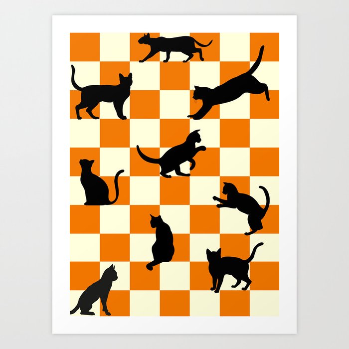 Cats Halloween Checker Art Print