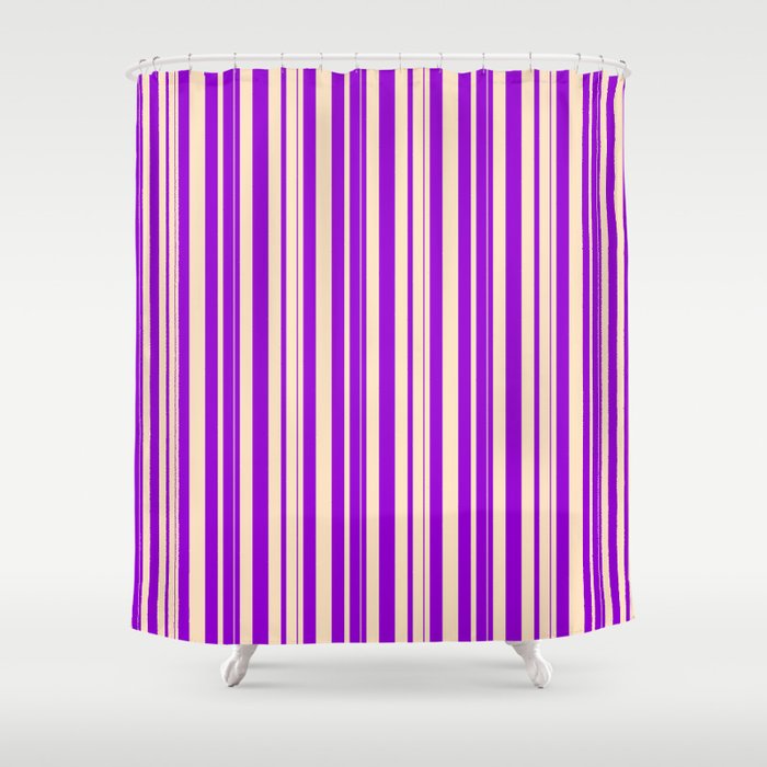 Bisque and Dark Violet Colored Lined/Striped Pattern Shower Curtain