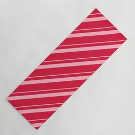 [ Thumbnail: Light Pink & Crimson Colored Striped Pattern Yoga Mat ]