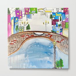 The Neighborhood. Original Artwork Painting Sketch. Bridge and Cityscape. Abstract Architecture Metal Print | Comic, Street Art, Cityscape, Bricks, Painting, Abstract, Architecture, Buildings, Cyberpunk, Cityillustration 