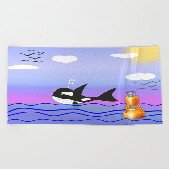 Happy Orca in the Ocean Beach Towel
