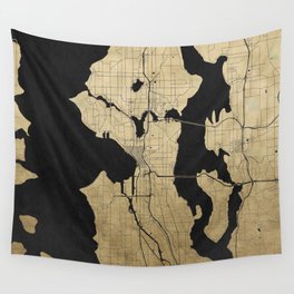 Seattle Black and Gold Street Map Wall Tapestry