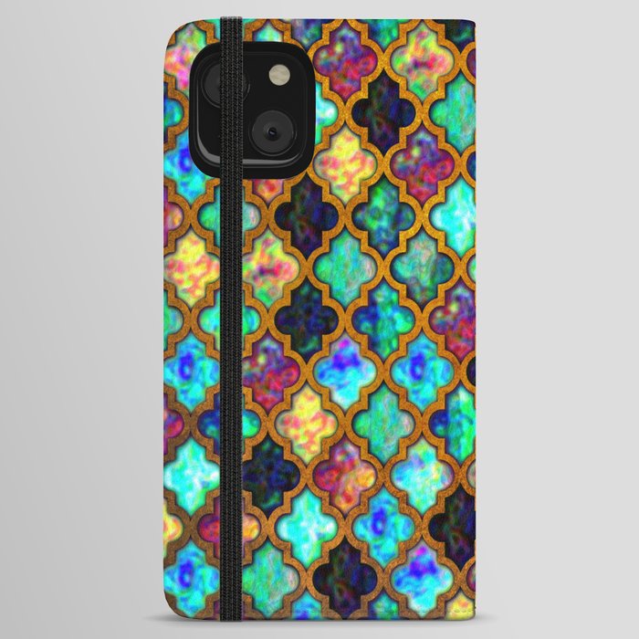 Moroccan tiles iridescent pattern golden mesh iPhone Wallet Case