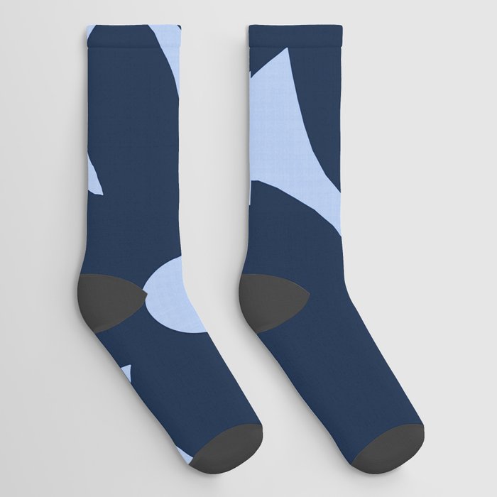 Large Dark Blue Retro Flowers Baby Blue Background #decor #society6 #buyart Socks